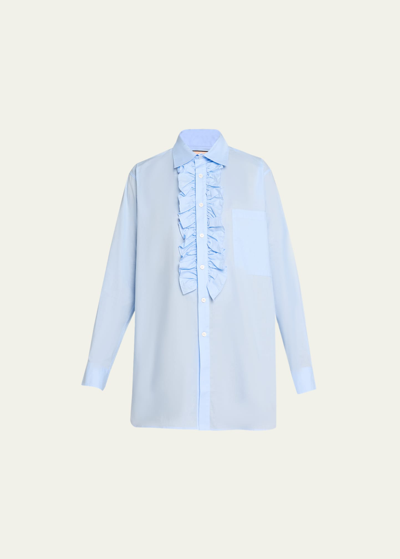 Shop Plan C Ruffle-trim Poplin Shirt In 00b20 Sky Blue