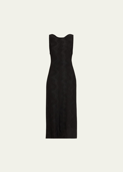 Shop Giorgio Armani Wave Jersey Jacquard Sleeveless Maxi Dress In Solid Black