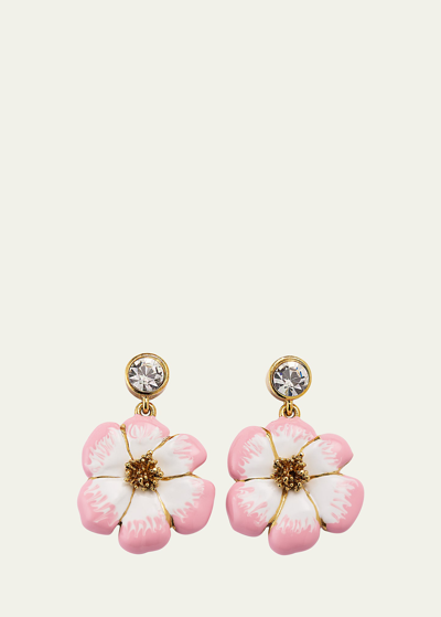 Shop Oscar De La Renta Crystal Enamel Flower Drop Earrings In Pink