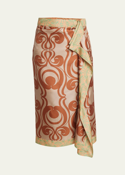 Shop Dries Van Noten Sole Bis Silk Wrap Midi Skirt In Brown