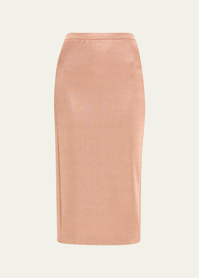Shop Giorgio Armani Lurex Bonded Jersey Pencil Skirt In Solid Light/paste