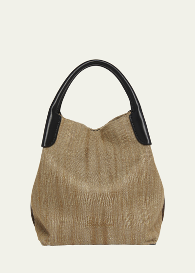 Shop Loro Piana Bale Small Rustic Silk Top-handle Bag In Mooncake Biscuit