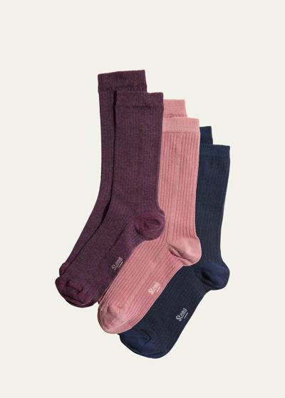 Shop Stems Cashmere-cotton Crew Socks 3-pack In Navy/rosa/mauve