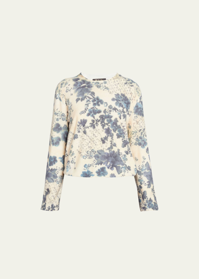 Shop Loro Piana Blue Eyes Hill Floral Cashmere Sweater In T1is Blue Eyes Fl