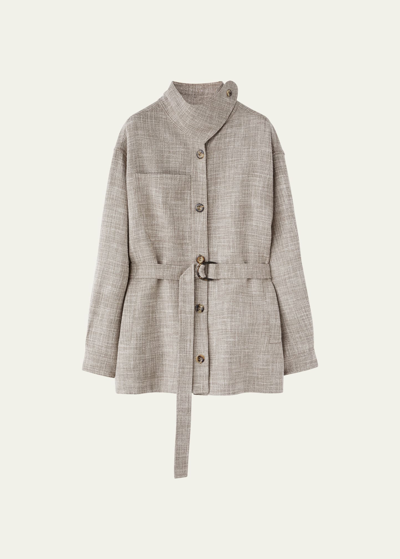 Shop Loro Piana Ardian Springtime Belted Overcoat In D0lc Pepper Powde