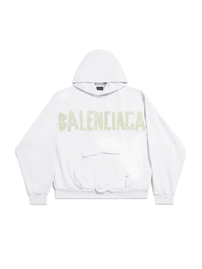 Shop Balenciaga Hoodie Ripped Pocket Tape Type Large Fit Clothing In White