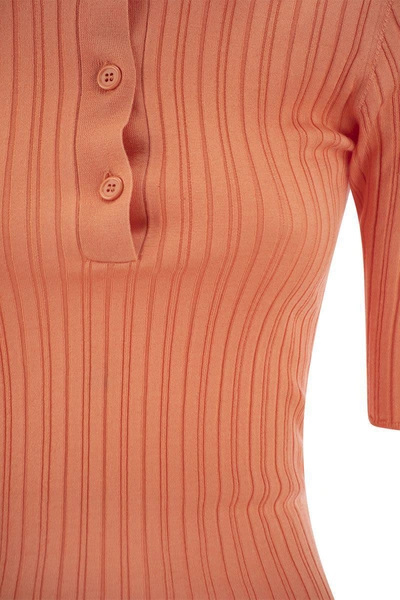 Shop Fabiana Filippi Silk And Cotton Blend Polo Shirt In Orange