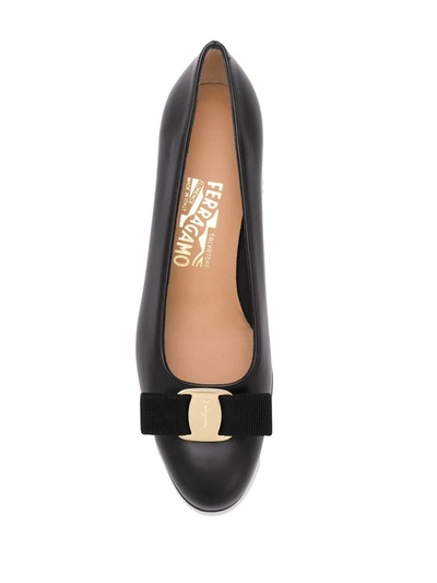 Shop Ferragamo Vara Leather Ballerinas In Black