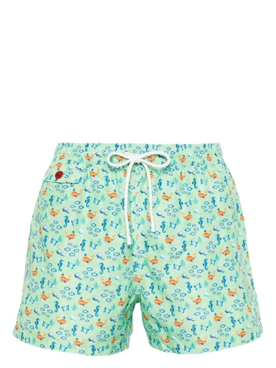Shop Kiton Printed Swim Shorts In Green