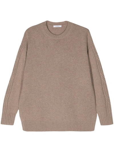 Max Mara Cable Knit Cashmere Crewneck Jumper In Beige