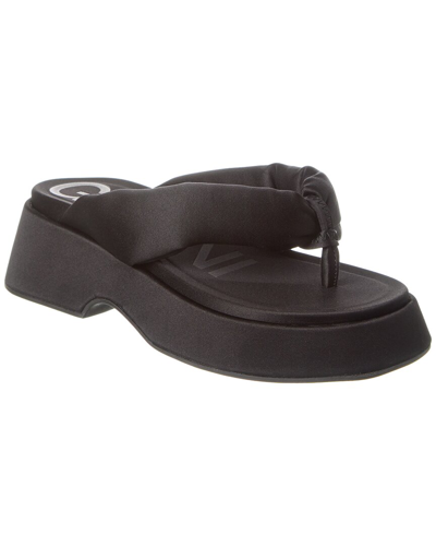 Shop Ganni Retro Satin Thong Flatform Sandal In Black