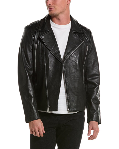 Shop Karl Lagerfeld Leather Moto Jacket In Black