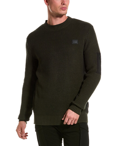 Shop Karl Lagerfeld Waffle Knit Crewneck Sweater In Green
