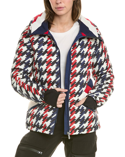 Shop Perfect Moment Houndstooth Ski Duvet Down Jacket In Blue