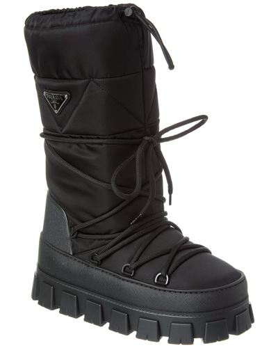 Shop Prada Padded Nylon & Leather Boot In Black