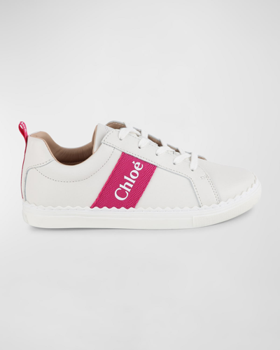 Shop Chloé Girl's Lauren Low-top Leather Sneakers, Toddlers/kids In 117-off White