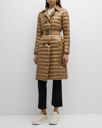 Shop Herno Nylon Ultralight Double-breasted Puffer Trench Coat In Camel