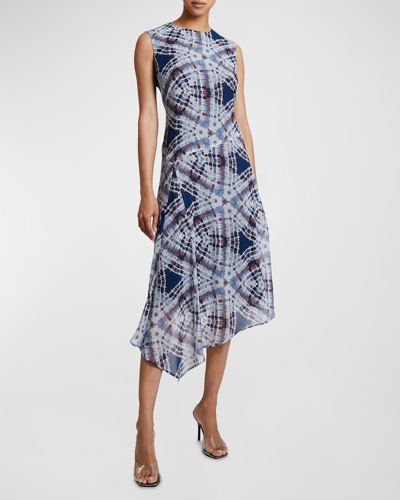 Shop Santorelli Cecilia Asymmetric Abstract-print Midi Dress In Cloud