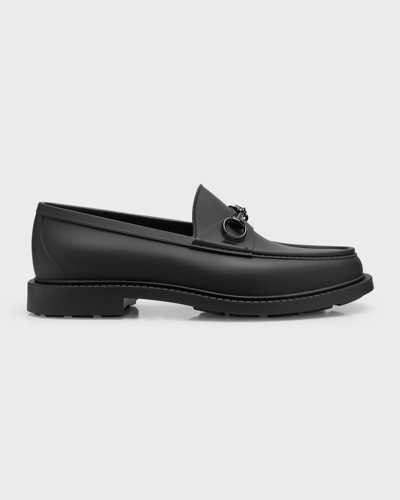 Shop Gucci Men's New Dark Rubber Bit Loafers In Black
