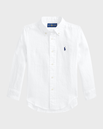 Shop Ralph Lauren Boy's Linen Button Down Shirt In White