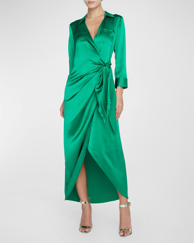 Shop L Agence Kadi Wrap Silk Maxi Dress In Sea Green