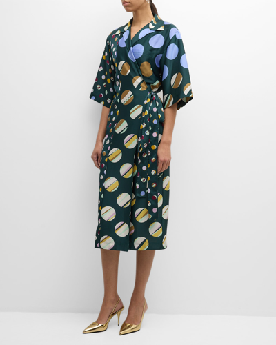 Shop St John Collage Dot 3/4-sleeve Midi Wrap Dress In Spruce Multi