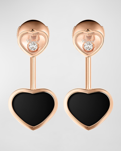 Shop Chopard Happy Hearts 18k Rose Gold Onyx & Diamond Jacket Earrings In 15 Rose Gold