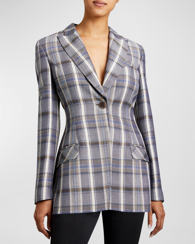 Shop Santorelli Nelli Plaid Tailored Single-button Jacket In Electric Blue
