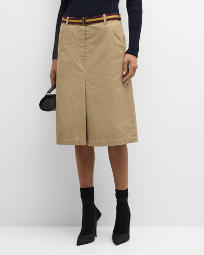 Shop Dries Van Noten Sulia Belted A-line Cotton Skirt In Beige