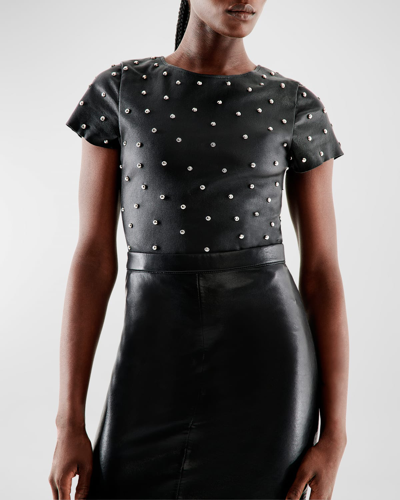 Shop As By Df Margot Embellished Stretch Leather Tee In Black