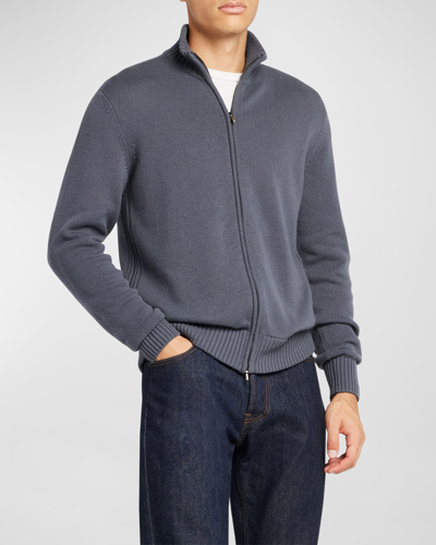 Shop Loro Piana Men's Cashmere Parksville Full-zip Sweater In Worsted Grey