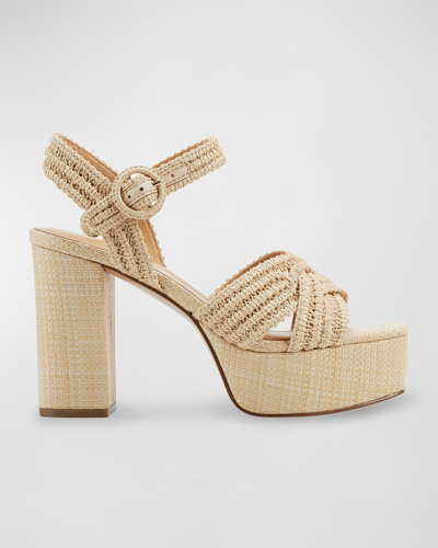Shop Marc Fisher Ltd Chesse Woven Crisscross Ankle-strap Platform Sandals In Light Natural
