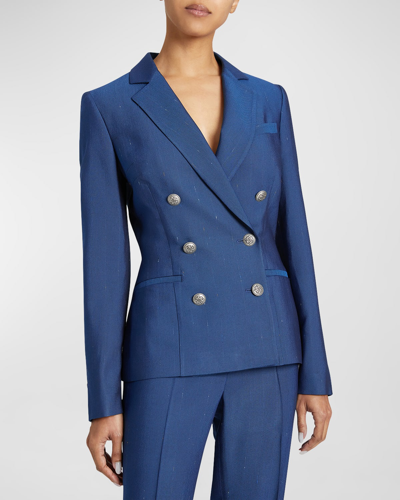 Shop Santorelli Quinn Striped Double-breasted Jacket In Electric Blue
