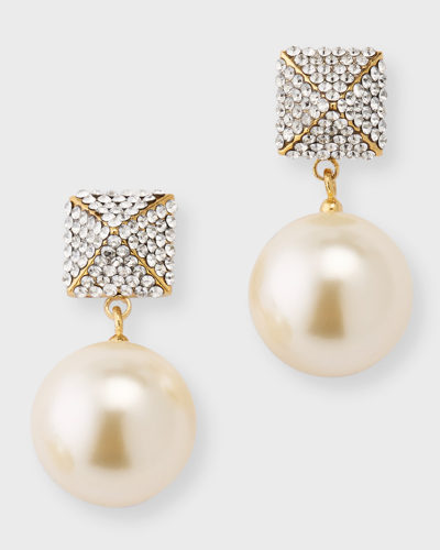 Shop Valentino Rockstud And Pearly Drop Earrings In Yellow Gold