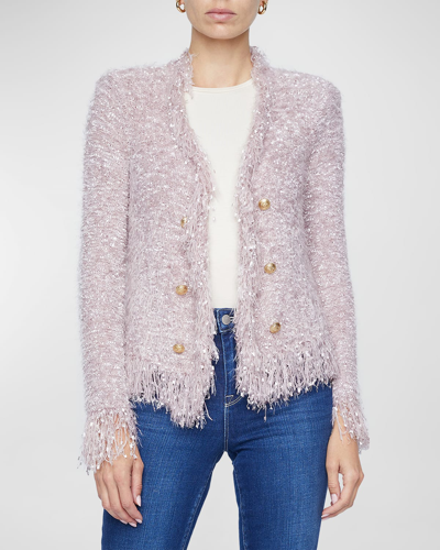 Shop L Agence Azure Fuzzy Cardigan Blazer In Dusty Pink