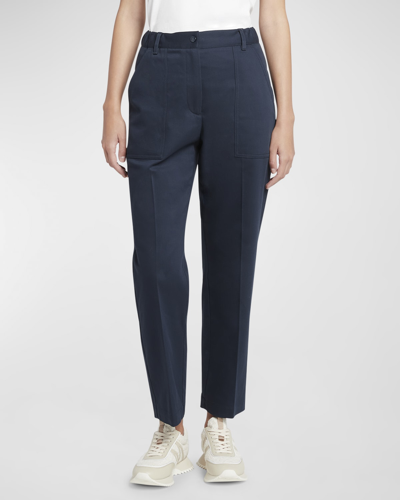 Shop Moncler Mid-rise Straight-leg Cotton Stretch Trousers In Navy
