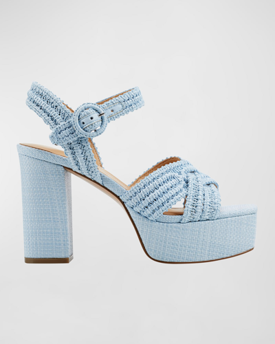 Shop Marc Fisher Ltd Chesse Woven Crisscross Ankle-strap Platform Sandals In Light Blue