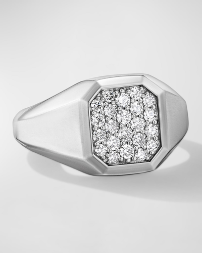 Shop David Yurman Men's Streamline Signet Ring With Diamonds In Silver, 14mm