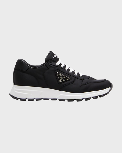 Shop Prada Men's Prax Triangle Logo Nylon Low-top Sneakers In Black