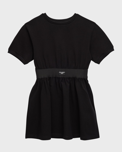Shop Dolce & Gabbana Girl's Logo Waistband Jersey Dress In Black