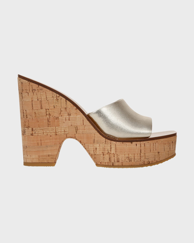 Shop Veronica Beard Paulita Metallic Cork Slide Sandals In Platinum