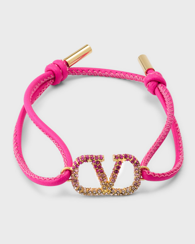 Shop Valentino Strass Logo On Leather Bracelet, Pink