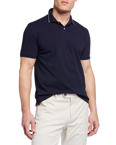 Shop Brunello Cucinelli Men's Solid Pique Polo Shirt In Cobalt Blue