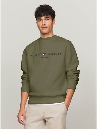 Shop Tommy Hilfiger Embroidered Tommy Logo Sweatshirt In Army Green
