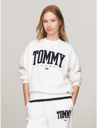 Shop Tommy Hilfiger Varsity Logo Sweatshirt In Fresh White