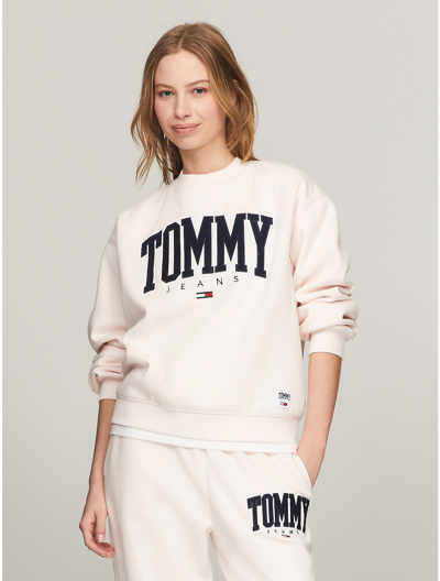 Shop Tommy Hilfiger Varsity Logo Sweatshirt In Pink Dream