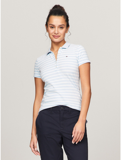 Shop Tommy Hilfiger Slim Fit Stripe Stretch Cotton Polo In Breezy Blue Mutli
