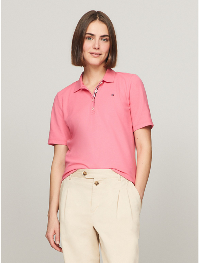 Shop Tommy Hilfiger Solid Stretch Cotton Polo In Glamour Pink 