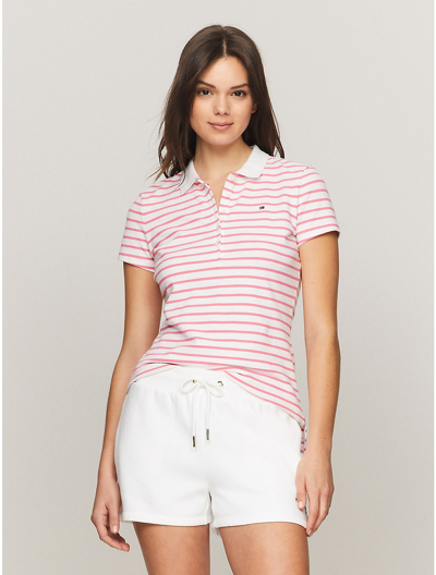 Shop Tommy Hilfiger Slim Fit Stripe Stretch Cotton Polo In Glamour Pink Multi