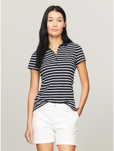 Shop Tommy Hilfiger Slim Fit Stripe Stretch Cotton Polo In Navy Multi